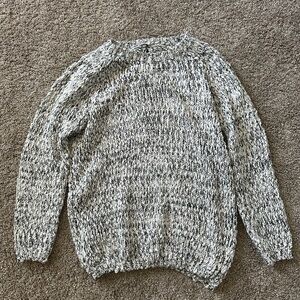 Black and White Crew Neck Sweater with Textured Knit